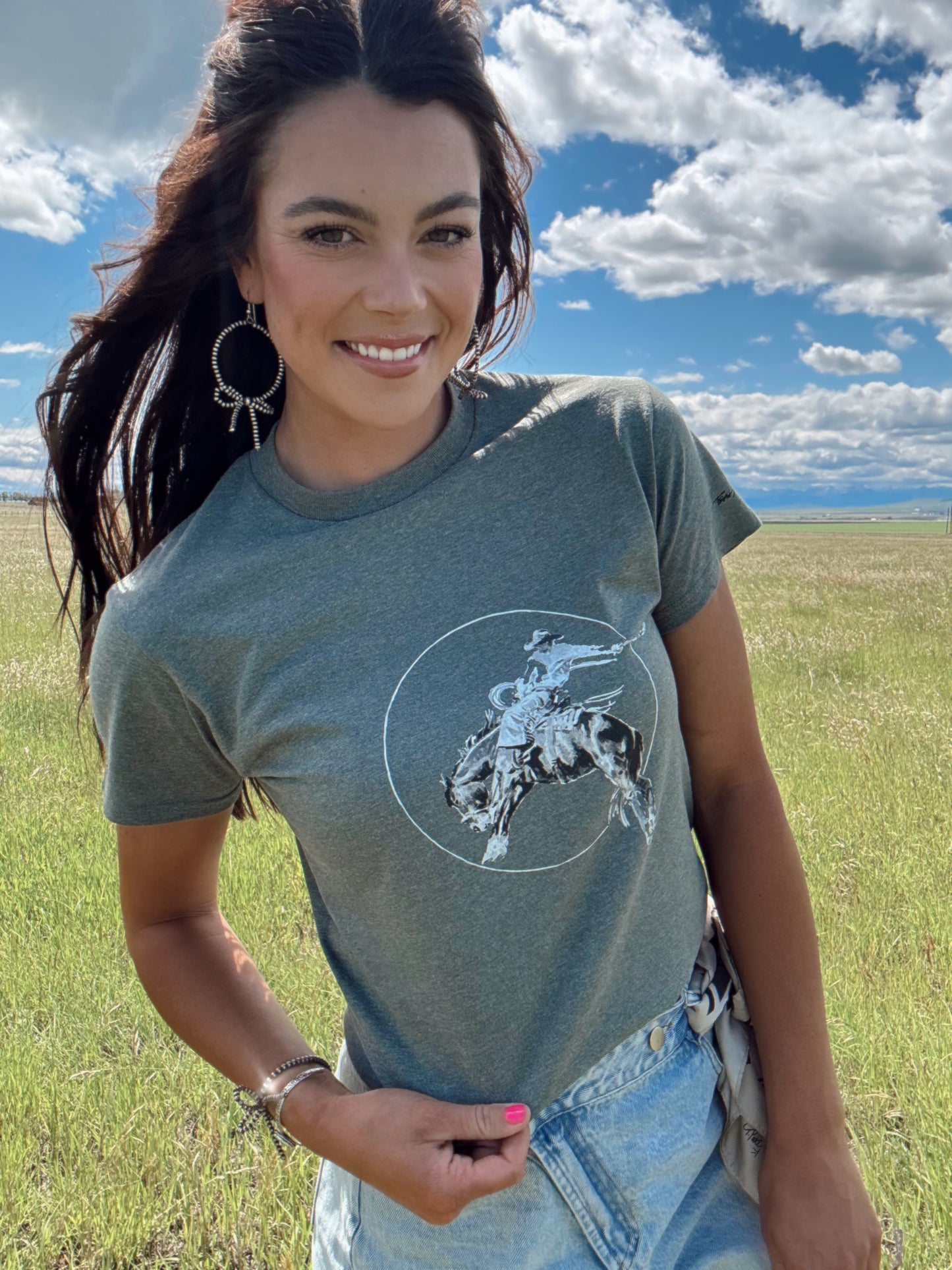 Unisex Cotton Tee - "Bronc" Teal Blake